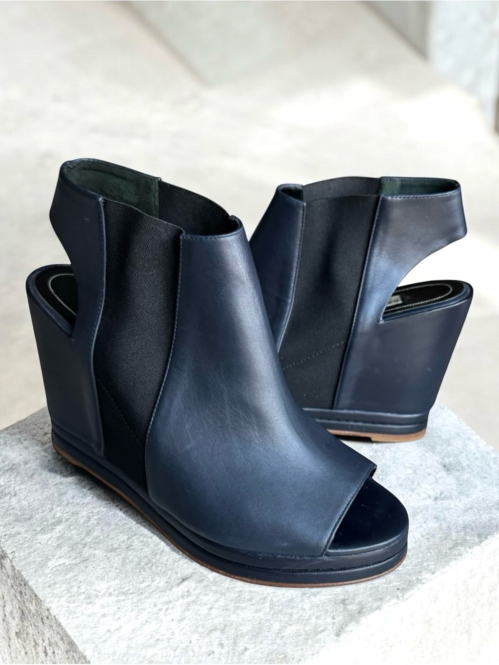 Balenciaga Navy Blue Leather Sandals Wedges